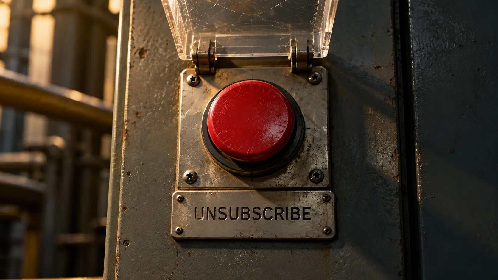 Red unsubscribe button on an industrial control panel